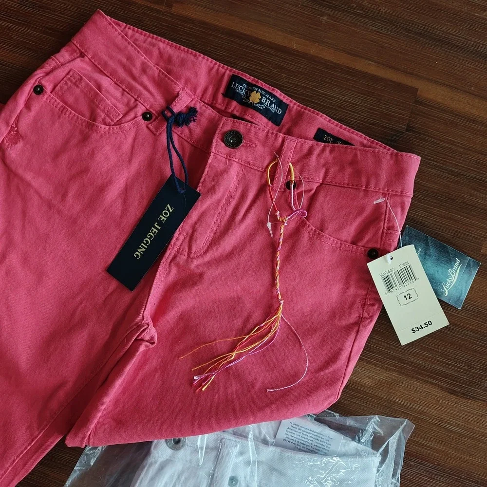 Lot 2 NWT Lucky Brand Zoe Jegging Pink Skinny Jeans (12) White Riley Shorts (14)